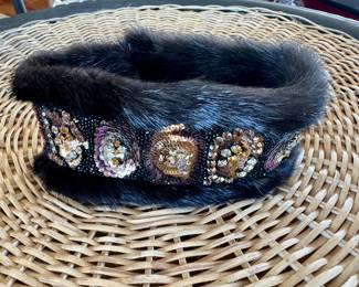 mink choker with sequins