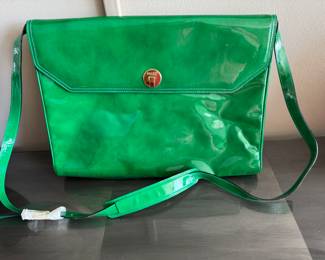 Bally kelly green patent leather bag