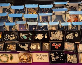Most matching sets are necklace earring pairings.