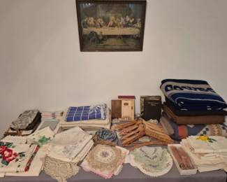 Vintage linens and a picture of the last super.