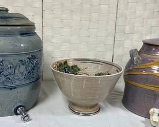 2 Vintage Stoneware Dispensers And Bowl