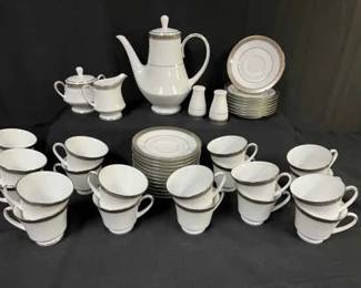 Noritake Crestwood Platinum Cups Saucers And Serving