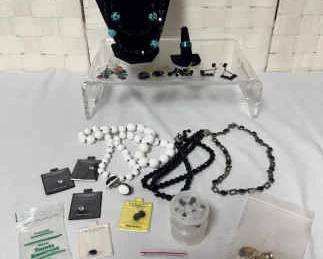Costume Jewelry in Tones of Black Turquoise with Loose Stones  Bits  Pieces
