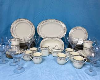 Noritake Shenandoah China Rose Etched Crystal Glasses  61 Piece Lot