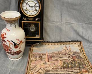 Clock, Vase And Tapestry in Black And Orange