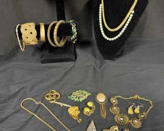 Costume Jewelry in Tones of Green Gold