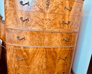 Burl tiger wood bedroom set