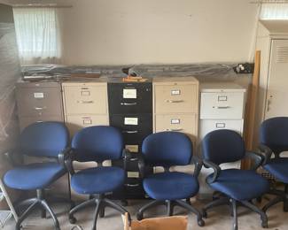 large selection of office chairs and metal filing cabinets 