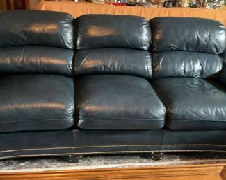 Hancock & Moore- blue leather couch -82"