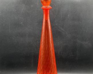 Mid Century Modern Empoli Glass Flame Red Decanter