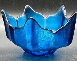 Vtg. Viking Epic Bluenique Textured Round Bowl