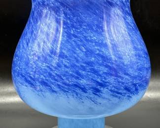 Vintage Blue Hombre Art Glass Footed Flower Vase