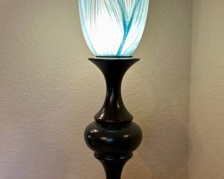 Metal Table Lamp w/ Blue & White Glass Shade