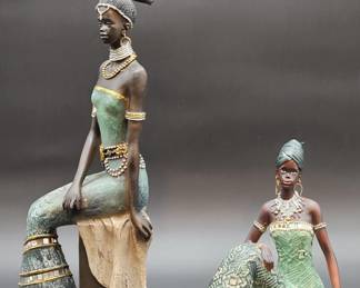 (2) Sculptures of African Women, Seated