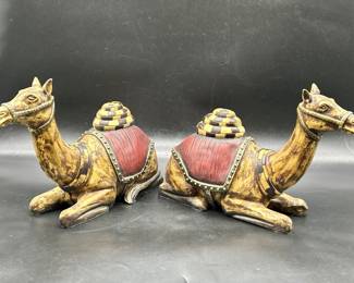 Pair Camel Figurines, Lying Down