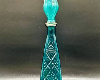 Mid Century Modern Empoli Teal Glass Decanter