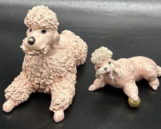 Pair Mid Century Pink Poodle Figurines