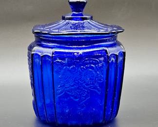 Vtg. Anchor Hocking Mayfair Cobalt Canister & Lid