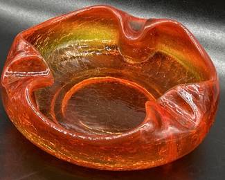 Vintage Amberina Crackle Glass Ashtray
