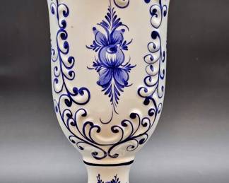 Blue & White Porcelain Footed Vase from Portugal