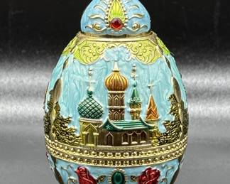 Enameled Fabergé Style Egg Trinket Box w/ Kremlin