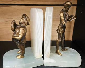 Onyx and brass bookends