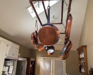 Copper pot rack and copper pots
