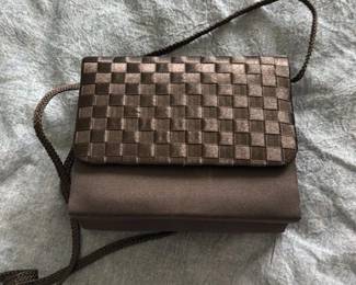 Black Woven Satin Clutch Purse with Cord Strap 