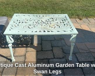 Antique Cast Aluminum Garden Table with Swan Legs 