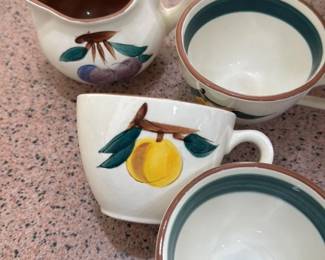 Vintage Fruit Decorated Ceramic Coffee Cup Set 