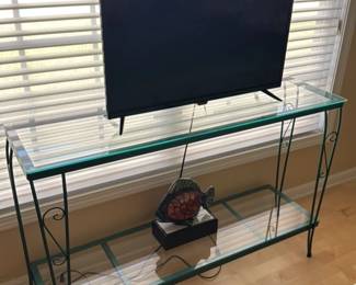 Glass Top Console Table with Metal Frame 