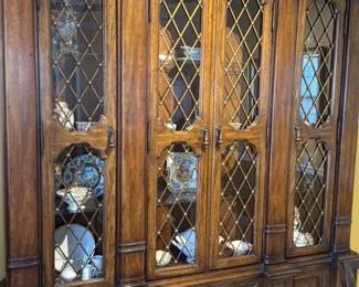 Large Wooden China Cabinet with Class Doors and Diamond Grilles 