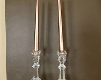 Pair of Crystal Candlesticks and Taper Candles