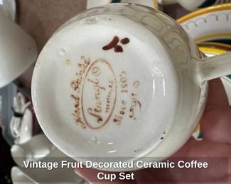 Vintage Fruit Decorated Ceramic Coffee Cup Set 