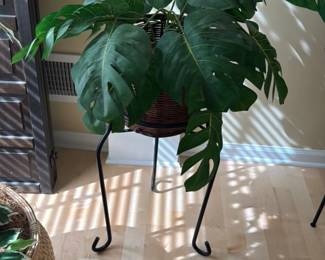 Artificial Monstera Plant in Wicker Basket with Stand 