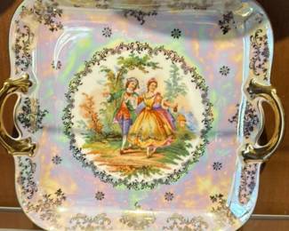 Vintage German Porcelain Hand-Decorated Serving Tray with Rococo Scene