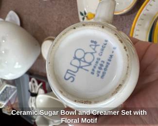 Ceramic Sugar Bowl and Creamer Floral Motif 