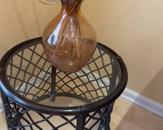 Rattan and Glass round side table 