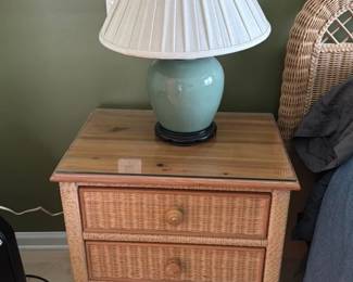 Wicker Nightstand with Glass Top 