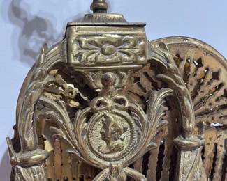 Antique Brass Fireplace Screen with Ornate Scrollwork 