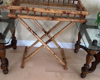 Vintage Bamboo Butler Tray Table 