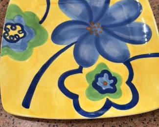 Square Ceramic Plate with Floral Design 