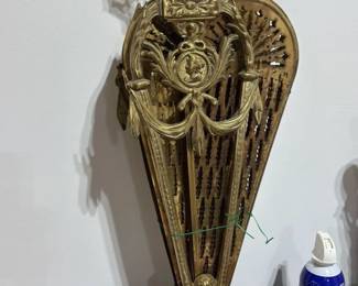 Antique Brass Fireplace Screen with Ornate Scrollwork 