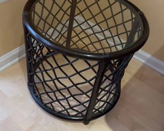 Rattan and Glass round side table 