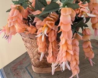 Artificial Coral Bells Flower Arrangement in Wicker Basket 