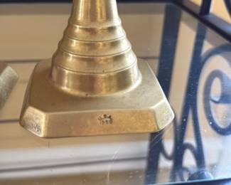 Pair of Brass Candlesticks with Maker's Mark and Date 