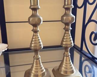 Pair of Brass Candlesticks with Maker's Mark and Date 