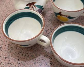 Vintage Fruit Decorated Ceramic Coffee Cup Set 