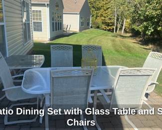 Patio Dining Set with Glass Table and Six Chairs 