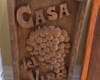 Carved "Casa del Vino" Wooden Sign 